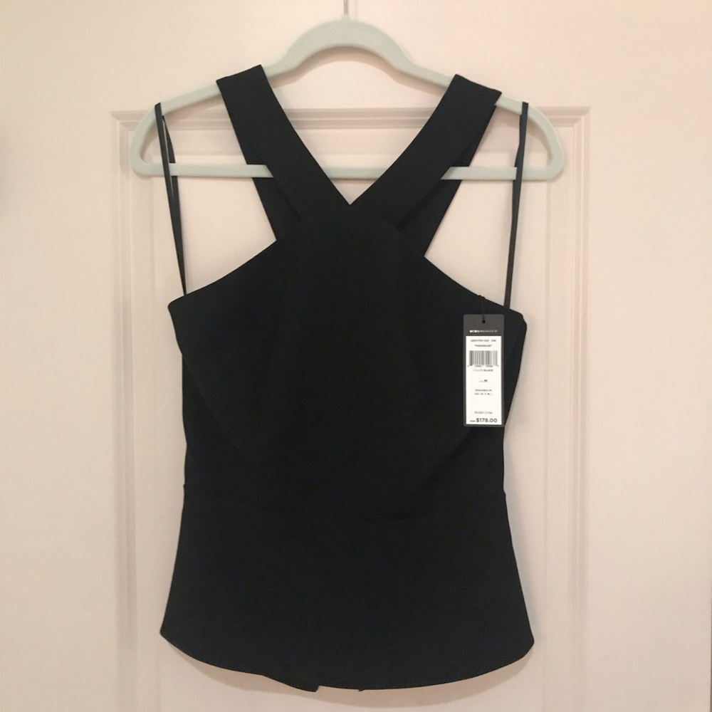 BCBG Makenlee Cutout Peplum top, Black